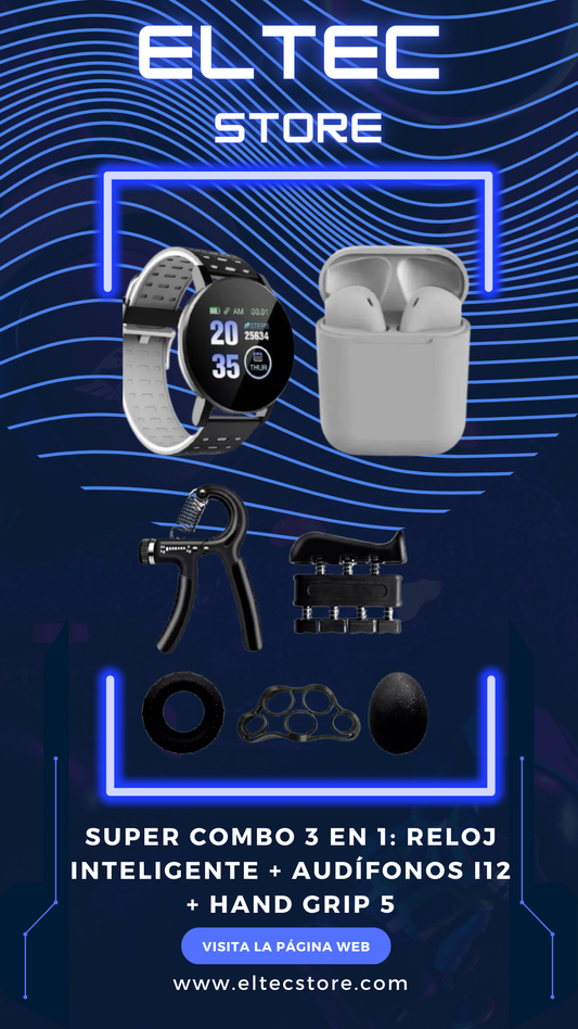 🎉 ¡Super Combo 3 en 1: Reloj Inteligente + Audífonos I12 + Hand Grip 5! 🎉